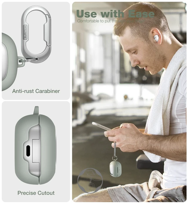 Alt view image 6 of 7 - Protective Case for Samsung Galaxy Buds FE(2023)/Buds 2 Pro(2022)/Buds 2(2021)/Buds Pro(2021)Buds Live(2020), Shockproof Sturdy Earbuds Cover for Charging Case with Heavy-Duty Carabiner, Green