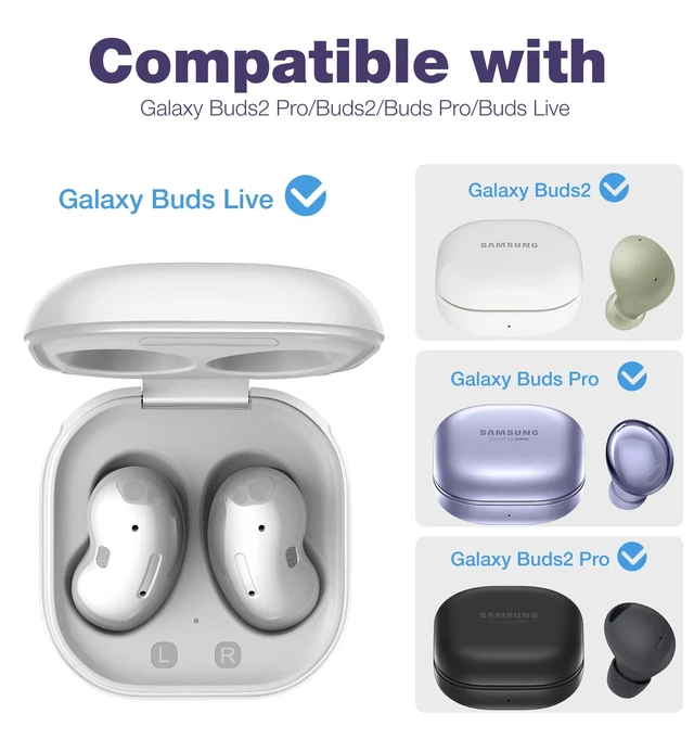 Alt view image 2 of 7 - for Samsung Galaxy Buds 2 Pro Case(2022)/Galaxy Buds 2 Case(2021)/Galaxy Buds Live Case(2020)/Galaxy Buds Pro Case(2021) Hard Clear PC Shockproof TPU Purple Cover with Silver Carabiner
