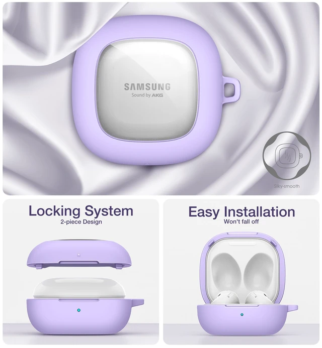 Alt view image 4 of 7 - for Samsung Galaxy Buds 2 Pro Case(2022)/Galaxy Buds 2 Case(2021)/Galaxy Buds Live Case(2020)/Galaxy Buds Pro Case(2021) Hard Clear PC Shockproof TPU Purple Cover with Silver Carabiner