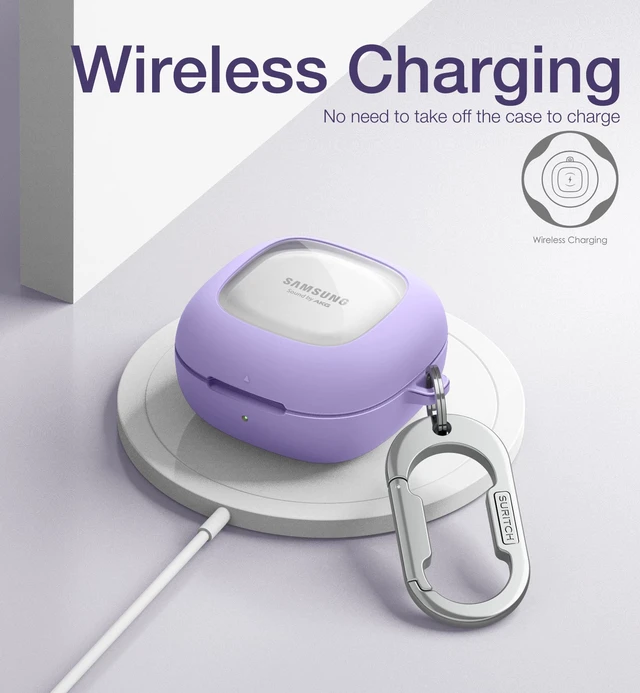 Alt view image 6 of 7 - for Samsung Galaxy Buds 2 Pro Case(2022)/Galaxy Buds 2 Case(2021)/Galaxy Buds Live Case(2020)/Galaxy Buds Pro Case(2021) Hard Clear PC Shockproof TPU Purple Cover with Silver Carabiner
