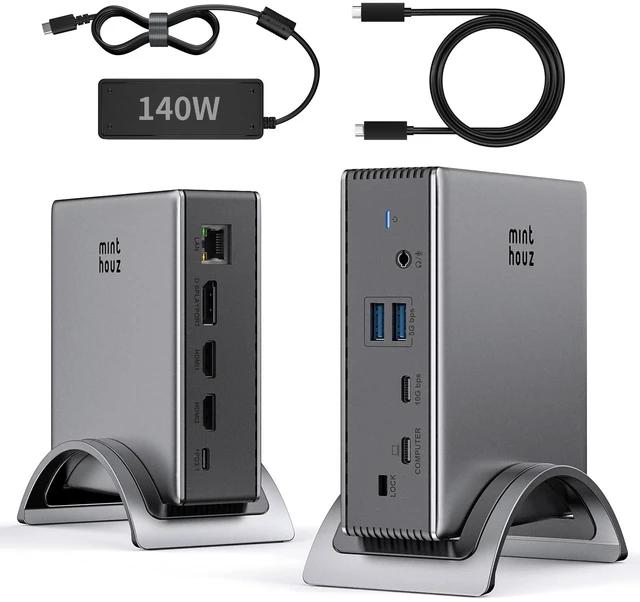 Main image of Laptop Docking Station, 9in1 Dock with Detachable USBC Hub 3 Display USB C Dock 2 DP&HDMI,140W PD Charger,2*3.0 USB-A,10Gbps,Gigabit Ethernet,Audio/Mic for Dell/Lenovo/HP Home Office