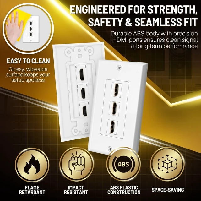 Alt view image 3 of 7 - 4-Port HDMI Ethernet Coax and Phone Wall Plate, Cat6 RJ45, White Single-Gang Pass-Through Faceplate Uses Female Couplers for Simple Cable Connections and Measures 4.5 X 2.7 In