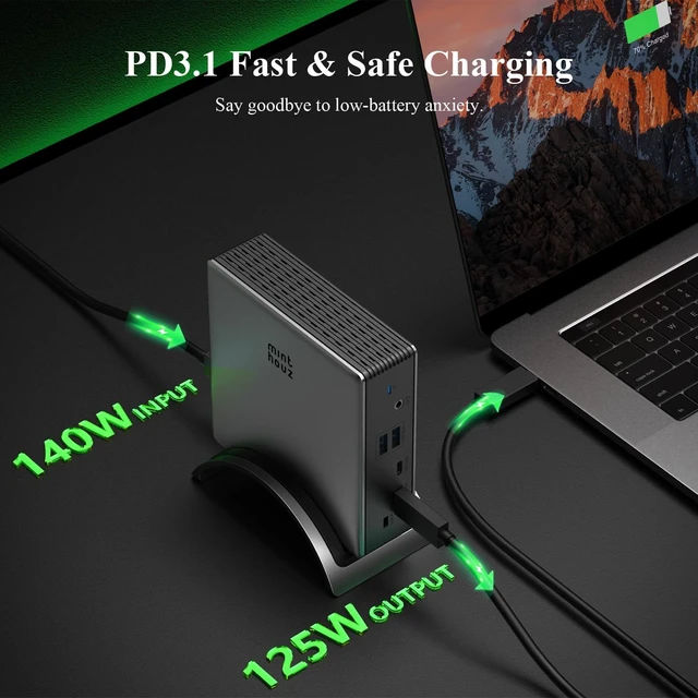 Alt view image 3 of 7 - Laptop Docking Station, 9in1 Dock with Detachable USBC Hub 3 Display USB C Dock 2 DP&HDMI,140W PD Charger,2*3.0 USB-A,10Gbps,Gigabit Ethernet,Audio/Mic for Dell/Lenovo/HP Home Office