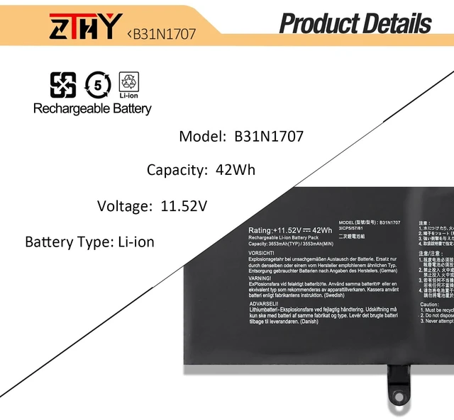 Alt view image 3 of 7 - B31N1707 B31N1707-1 Laptop Battery Replacement for Asus VivoBook S14 S410 S410U S410UA S410UF S410UN S410UQ S4200UF S401QA S401UA S401UF S4100V S4200U X411UA X411UF X411UN X411UQ K410U K410UA P1410UA
