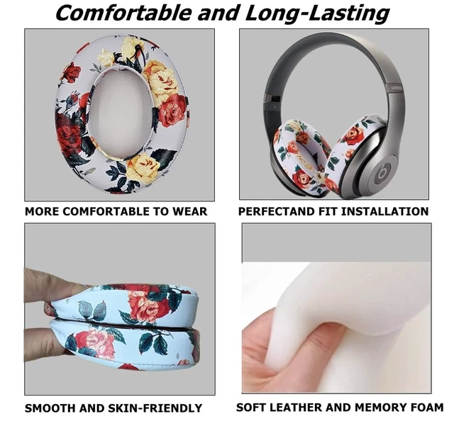 Alt view image 3 of 6 - Replacement Ear Cushion Pads Cover Compatible with Beats Studio 2.0 and Studio 3.0 Over Ear Headphones 1 Pair(Floral White)