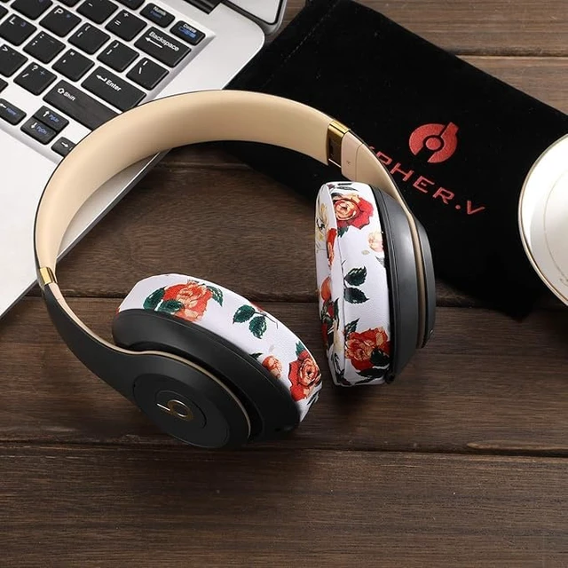 Alt view image 4 of 6 - Replacement Ear Cushion Pads Cover Compatible with Beats Studio 2.0 and Studio 3.0 Over Ear Headphones 1 Pair(Floral White)