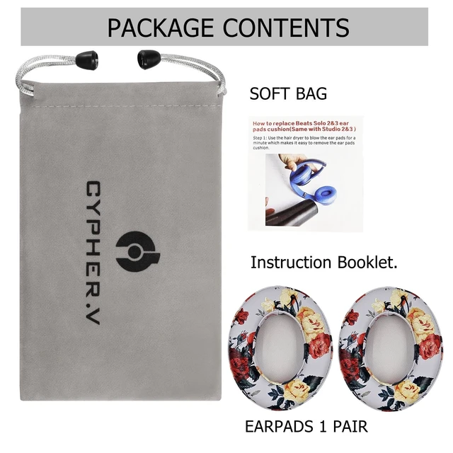 Alt view image 6 of 6 - Replacement Ear Cushion Pads Cover Compatible with Beats Studio 2.0 and Studio 3.0 Over Ear Headphones 1 Pair(Floral White)