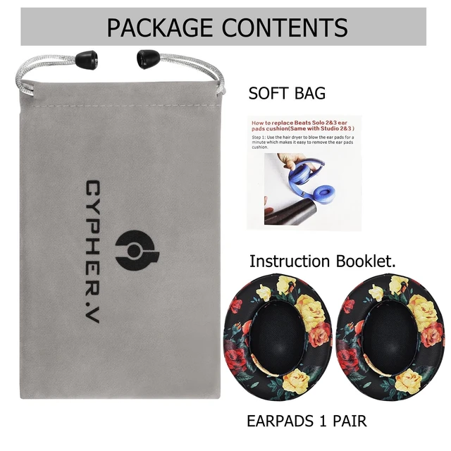 Alt view image 6 of 6 - Replacement Ear Cushion Pads Cover Compatible with Beats Studio 2.0 and Studio 3.0 Over Ear Headphones only by Dr.DRE-1 Pair(Floral Black)