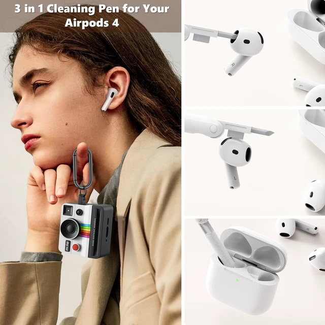Alt view image 5 of 7 - Case for AirPods 4 Case with Retro Polaroid Camera for Women - Cute Apple AirPods 4 Cover, 4th Generation AirPod Cases, Premium Silicone Protector, Ideal for Fashionable Ladies (White, Airpods 4 Case)