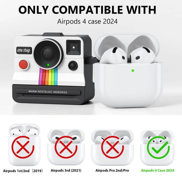 Alt view image 7 of 7 - Case for AirPods 4 Case with Retro Polaroid Camera for Women - Cute Apple AirPods 4 Cover, 4th Generation AirPod Cases, Premium Silicone Protector, Ideal for Fashionable Ladies (White, Airpods 4 Case)