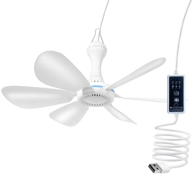 Main image of USB Mini Small Ceiling Fan quiet Camping Optional Emergency Portable Outdoor Hanging Gazebo Canopy Dorm Fans Silent For Grow Tent,Hiking,Outages Speed Home Room Battery operated,Power Bank powered
