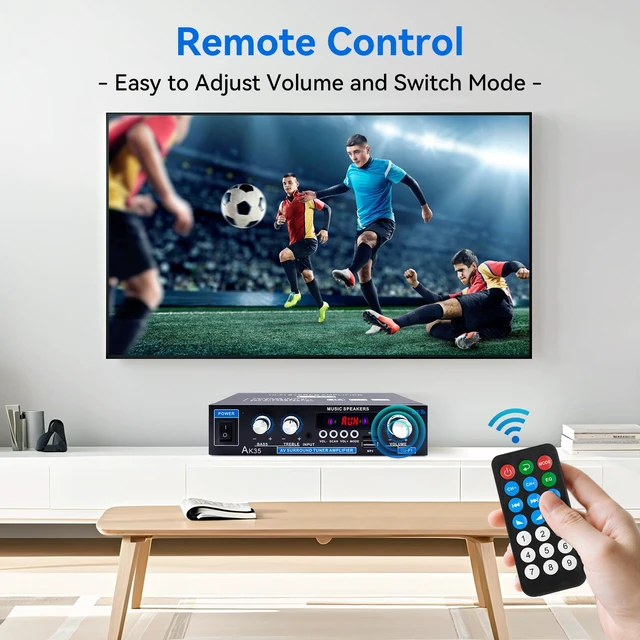 Alt view image 5 of 7 - AK35 Home Audio Amplifier Bluetooth 5.0 200W Stereo Receivers 2.0 Channel,Bass & Treble, Remote Control, USB/TF/MIC/AUX Input,Suitable for Home Theater Passive Speakers