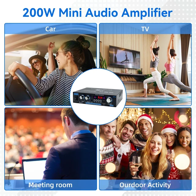 Alt view image 7 of 7 - AK35 Home Audio Amplifier Bluetooth 5.0 200W Stereo Receivers 2.0 Channel,Bass & Treble, Remote Control, USB/TF/MIC/AUX Input,Suitable for Home Theater Passive Speakers