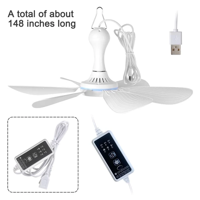 Alt view image 7 of 7 - USB Mini Small Ceiling Fan quiet Camping Optional Emergency Portable Outdoor Hanging Gazebo Canopy Dorm Fans Silent For Grow Tent,Hiking,Outages Speed Home Room Battery operated,Power Bank powered