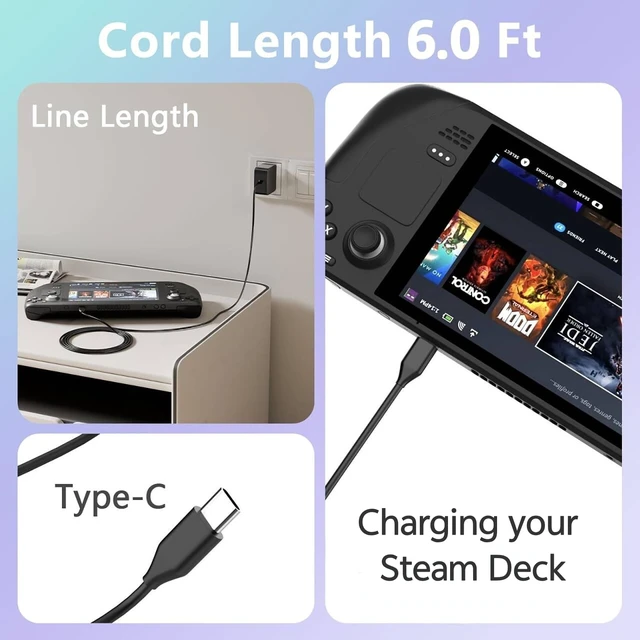 Alt view image 7 of 7 - 65W USB C Charger Compatible with ASUS ROG Ally X R1 Z1,Steam Deck For Asus/Legion Go/Switch 1/2/MSI Claw/GPD Win/Ayaneo/Onexplayer,Gaming Handheld Charger, Laptop Charger