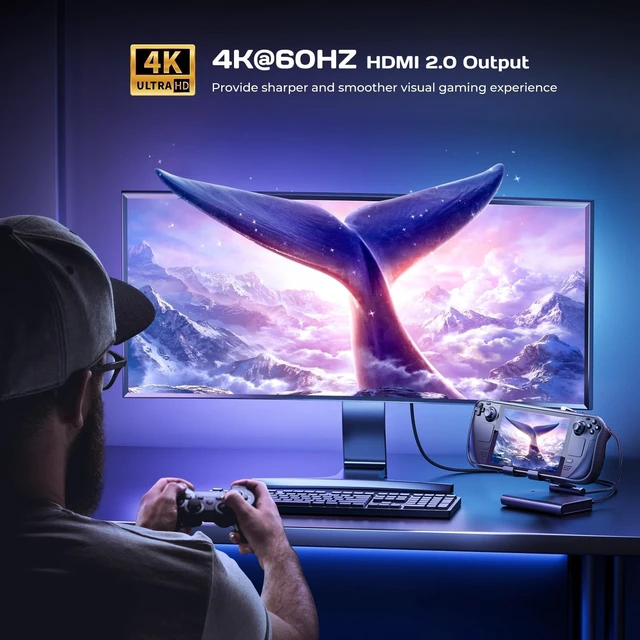 Alt view image 3 of 7 - 6-in-1 Gaming Docking Station for Steam Deck, Adjustable Stand with 4K@60Hz HDMI, Gigabit Ethernet, USB-A 3.0 Ports & PD Fast Charging, Portable Dock for ROG Ally, Legion Go, iPad and Phones