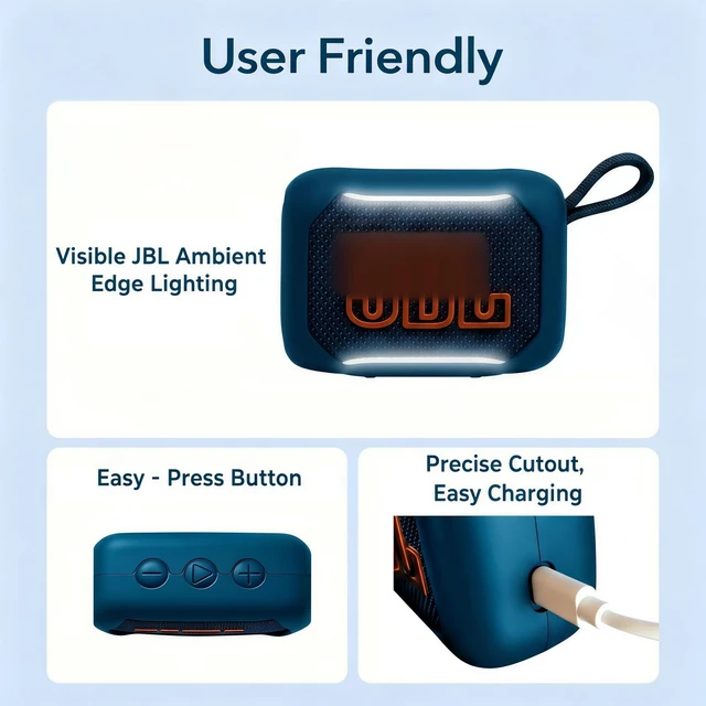 Alt view image 7 of 7 - Magnetic Silicone Case for JBL Go 5 Ultra Portable Speaker with Carabiner, Heavy Duty Protective Cover with Strong Built-in Magnet (Only Case) (Blue)
