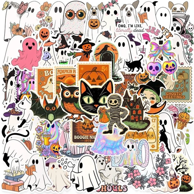 Main image of 300PCS Vintage Halloween Stickers Pack,Vinyl Waterproof Decals for Water Bottle Laptop Computer Phone,Halloweens Iridescent Ghost Stickers Decorations