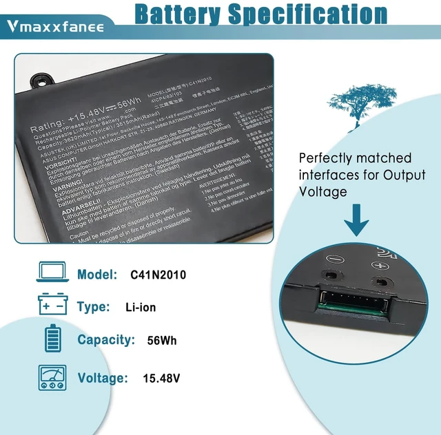 Alt view image 2 of 6 - 56Wh C41N2010 Laptop Battery Replacement for Asus ROG Strix G17 G713QE/ ROG Strix G15 G513IC G513IH G513QC G513QE Series 4ICP4/63/103 0B200-03890000 0B20003890000 4-Cell 15.48V