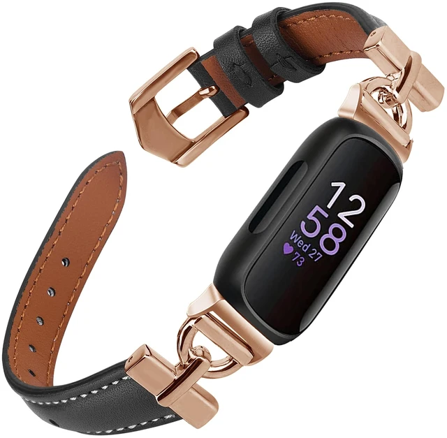 Main image of Leather Bands Compatible with Fitbit Inspire 3 Bands,Black/Rose Gold Replacement,D-Shaped,Watch,Straps,Soft,Wristband,for Fitbit Inspire 3 Fitness,Tracker,Women&Men