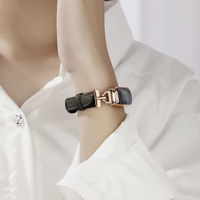 Alt view image 3 of 5 - Leather Bands Compatible with Fitbit Inspire 3 Bands,Black/Rose Gold Replacement,D-Shaped,Watch,Straps,Soft,Wristband,for Fitbit Inspire 3 Fitness,Tracker,Women&Men