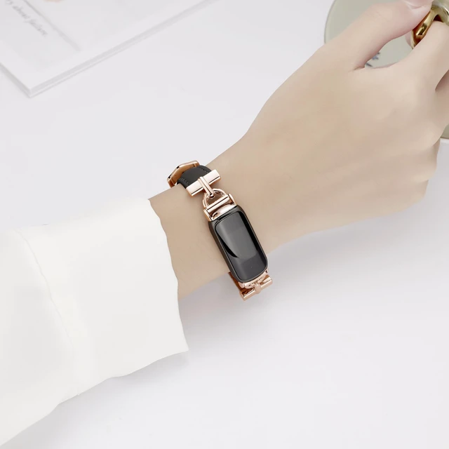 Alt view image 2 of 5 - Leather Bands Compatible with Fitbit Inspire 3 Bands,Black/Rose Gold Replacement,D-Shaped,Watch,Straps,Soft,Wristband,for Fitbit Inspire 3 Fitness,Tracker,Women&Men
