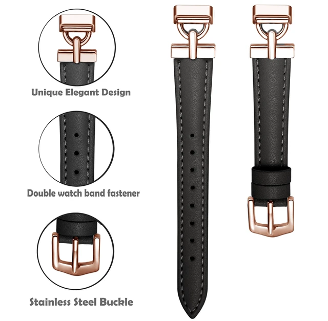 Alt view image 4 of 5 - Leather Bands Compatible with Fitbit Inspire 3 Bands,Black/Rose Gold Replacement,D-Shaped,Watch,Straps,Soft,Wristband,for Fitbit Inspire 3 Fitness,Tracker,Women&Men