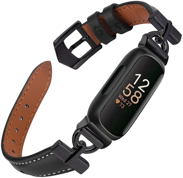 Main image of Leather Bands Compatible with Fitbit Inspire 3 Bands,Black Replacement,D-Shaped,Watch,Straps,Soft,Wristband,for Fitbit Inspire 3 Fitness,Tracker,Women&Men