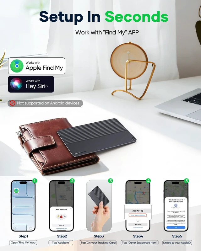 Alt view image 7 of 7 - Wallet Tracker Card for Apple Find My, 5-Year Battery No Charging Bluetooth Item Finder for iPhone, Slim Smart Tracking Card for Wallet, Passport, Luggage, Purse, Backpack, iOS Only