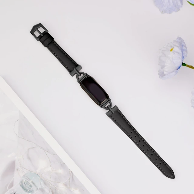 Alt view image 5 of 5 - Leather Bands Compatible with Fitbit Inspire 3 Bands,Black Replacement,D-Shaped,Watch,Straps,Soft,Wristband,for Fitbit Inspire 3 Fitness,Tracker,Women&Men