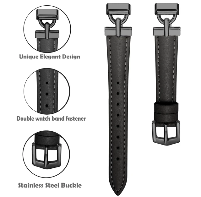 Alt view image 4 of 5 - Leather Bands Compatible with Fitbit Inspire 3 Bands,Black Replacement,D-Shaped,Watch,Straps,Soft,Wristband,for Fitbit Inspire 3 Fitness,Tracker,Women&Men
