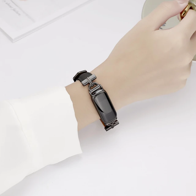 Alt view image 2 of 5 - Leather Bands Compatible with Fitbit Inspire 3 Bands,Black Replacement,D-Shaped,Watch,Straps,Soft,Wristband,for Fitbit Inspire 3 Fitness,Tracker,Women&Men