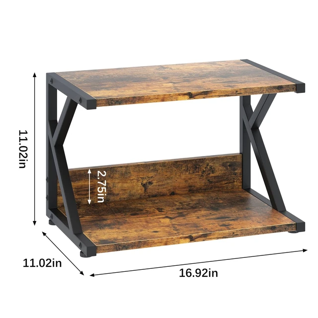 Alt view image 3 of 7 - Desktop Printer Stand with 2 Tier Wood Storage Shelves,Under Desk Printer Table,Multi-Purpose Home Office Desk Organizer for Fax Machine, Scanner (Rustic Brown)