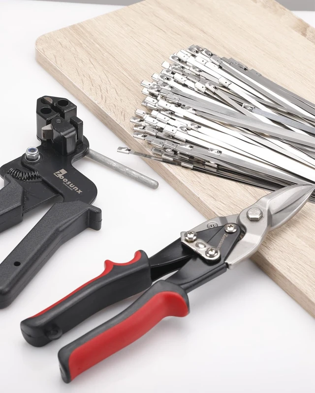 Alt view image 2 of 7 - Metal Zip Ties Tool kit. Stainless Steel Cable Tie Tensioner, 100PCS 11.8" Metal Zip Ties Heavy-Duty & 10" Aviation Tin Snips for Fence, Pipe, Outdoor and Repairs.(100pcs+Tool+Snips, SILVER)