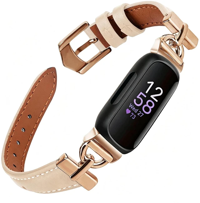 Main image of Leather Bands Compatible with Fitbit Inspire 3 Bands,Beige/Rose Gold Replacement,D-Shaped,Watch,Straps,Soft,Wristband,for Fitbit Inspire 3 Fitness,Tracker,Women&Men