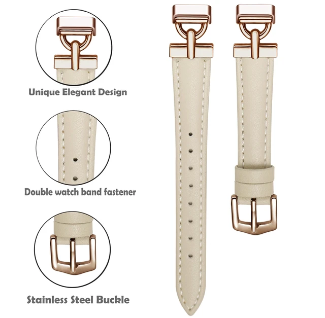 Alt view image 4 of 5 - Leather Bands Compatible with Fitbit Inspire 3 Bands,Beige/Rose Gold Replacement,D-Shaped,Watch,Straps,Soft,Wristband,for Fitbit Inspire 3 Fitness,Tracker,Women&Men