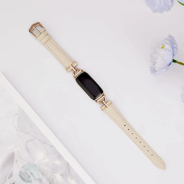 Alt view image 5 of 5 - Leather Bands Compatible with Fitbit Inspire 3 Bands,Beige/Rose Gold Replacement,D-Shaped,Watch,Straps,Soft,Wristband,for Fitbit Inspire 3 Fitness,Tracker,Women&Men