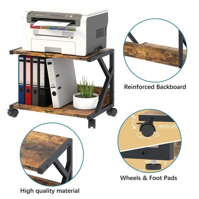 Alt view image 5 of 7 - Desktop Printer Stand with 2 Tier Wood Storage Shelves,Under Desk Printer Table,Multi-Purpose Home Office Desk Organizer for Fax Machine, Scanner (Rustic Brown)