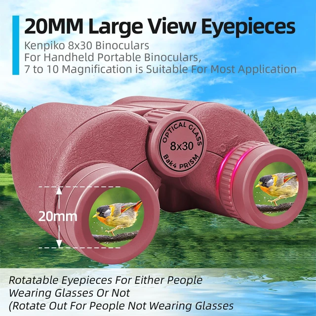 Alt view image 2 of 5 - 8x30 Red Compact Binoculars for Adults & Kids High Power, Waterproof, Bird-Watching Hiking Travel