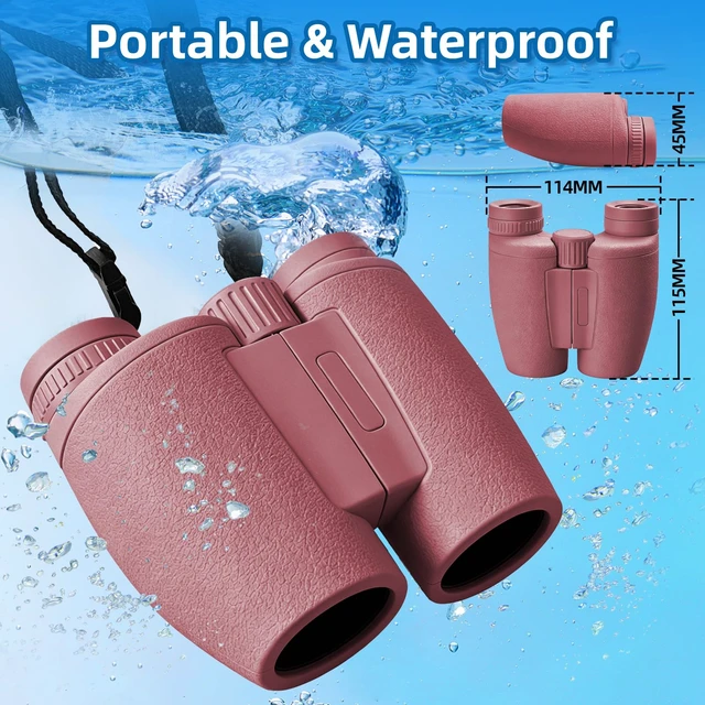 Alt view image 4 of 5 - 8x30 Red Compact Binoculars for Adults & Kids High Power, Waterproof, Bird-Watching Hiking Travel