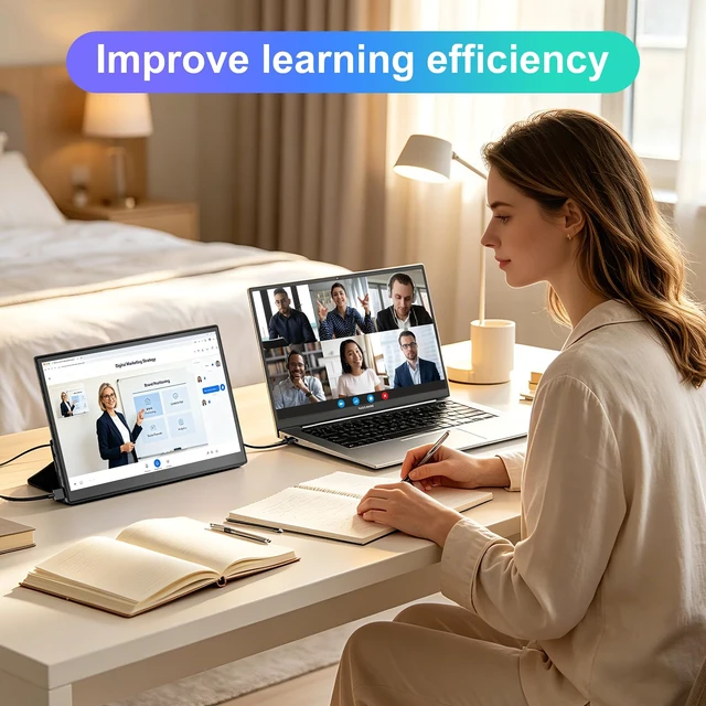 Alt view image 5 of 7 - 11.6 Inch Small Monitor, Ultra Slim Travel Second Screen for Laptop PC Mac Phone, HDMI/USB-C Plug & Play, Portable External Monitor with Leather Kickstand Case