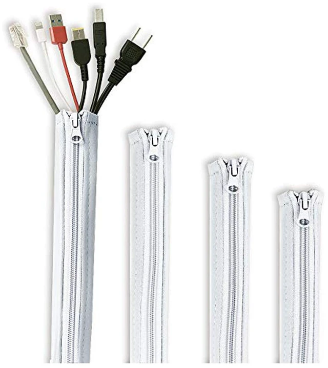 Main image of Office Cable Management kit with Zipper 19 Inch, 4 Pieces -White Cord Organizer System Flexible Wire Hider Cover with Zipper, Avoid Messy Cables for PC, Computer, Home Theater