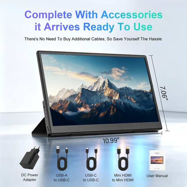 Alt view image 7 of 7 - 11.6 Inch Small Monitor, Ultra Slim Travel Second Screen for Laptop PC Mac Phone, HDMI/USB-C Plug & Play, Portable External Monitor with Leather Kickstand Case