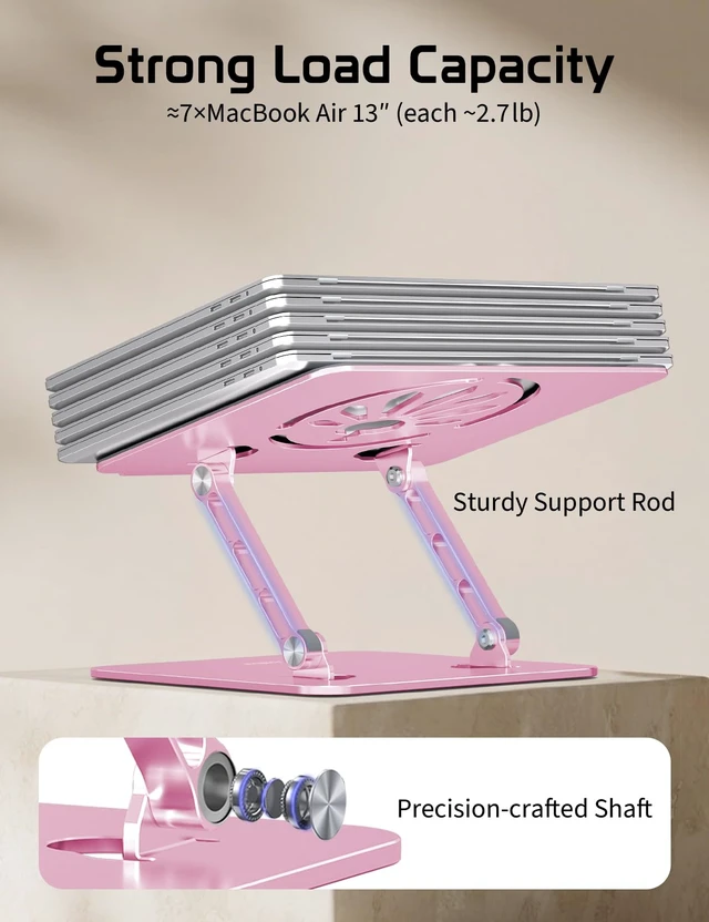 Alt view image 5 of 7 - Adjustable Aluminum Laptop Stand for Desk,Ergonomic Riser, Pink Open Ventilated Design, Fits MacBook Pro/Air & 10"-16" Laptops, Stable Support for Office, Home & Travel