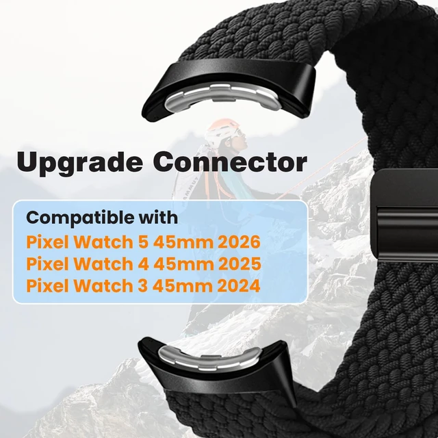 Alt view image 2 of 7 - Nylon Braided Bands Compatible with Google Pixel Watch 5/4/3/2/1 41mm 45mm Upgraded Magnetic Clasp Connector, Breathable Adjustable Stretchy Sport Replacement Straps for Pixel Watch 5 Band Men Women