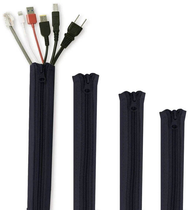 Main image of Cable Management Sleeves for Wires 19 Inch, 4 Pieces -Black Cord Management System Wrap Cover Organizer with Zipper, Wire Hider Protector for TV, PC Computer, Office, Home Entertainment
