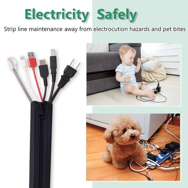 Alt view image 6 of 7 - Cable Management Sleeves for Wires 19 Inch, 4 Pieces -Black Cord Management System Wrap Cover Organizer with Zipper, Wire Hider Protector for TV, PC Computer, Office, Home Entertainment