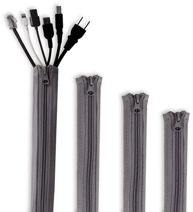 Main image of Cable Management Sleeve Organizer Kit, 19 Inch, 4 Pieces -Grey Home and Office Zip-up Cable Sleeve Wire Organizer Flexible Cord Concealer Wrap
