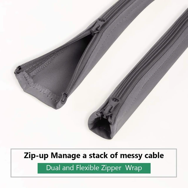 Alt view image 3 of 7 - Cable Management Sleeve Organizer Kit, 19 Inch, 4 Pieces -Grey Home and Office Zip-up Cable Sleeve Wire Organizer Flexible Cord Concealer Wrap