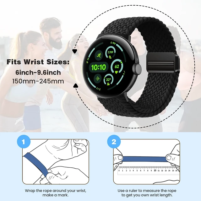 Alt view image 5 of 7 - Nylon Braided Bands Compatible with Google Pixel Watch 5/4/3/2/1 41mm 45mm Upgraded Magnetic Clasp Connector, Breathable Adjustable Stretchy Sport Replacement Straps for Pixel Watch 5 Band Men Women